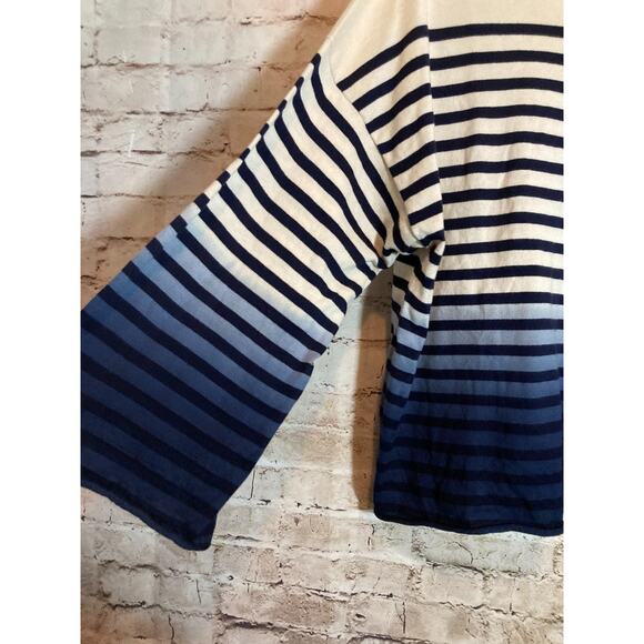 J. Crew Sweater Womens XXL Ivory & Navy Striped Ombre Kimono Sleeves Preppy - Picture 5 of 12